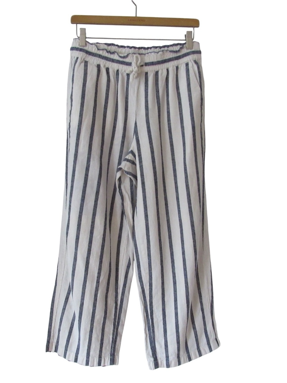 J.CREW Striped Linen Cotton Blend Wide Leg Paper Bag Pants 6 White Blue Nautical